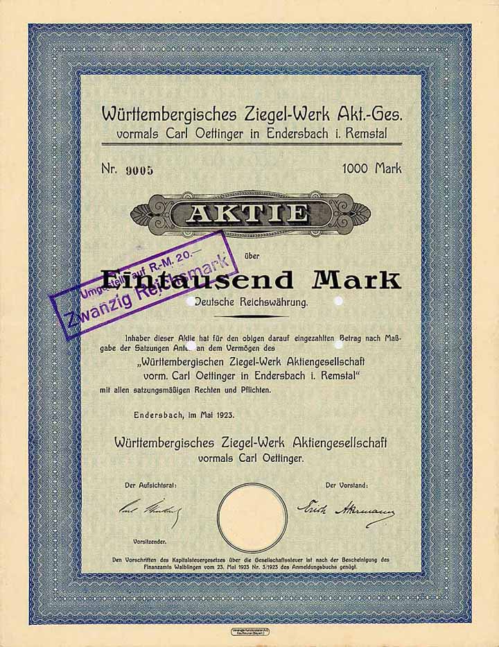 Württembergisches Ziegel-Werk AG vorm. Carl Oettinger