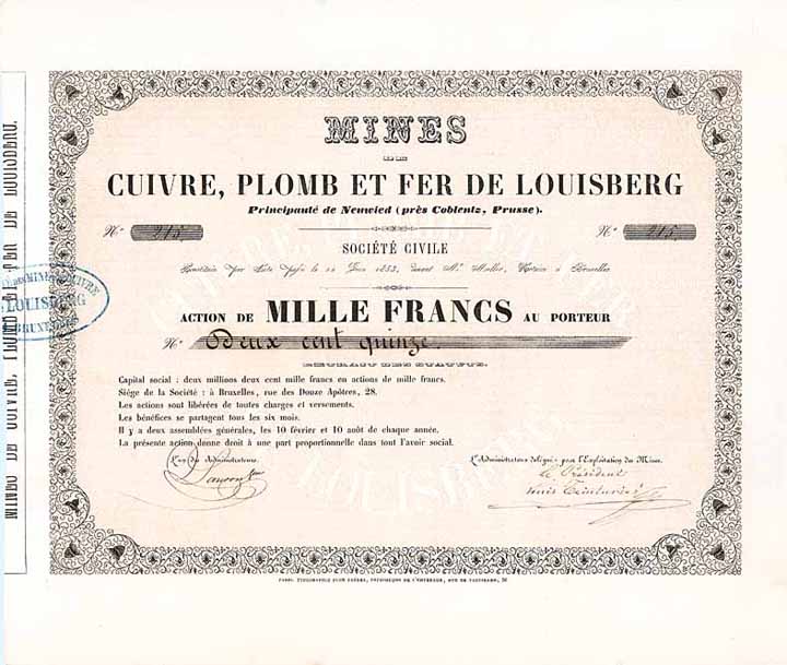 Mines de Cuivre, Plomb et Fer de Louisberg