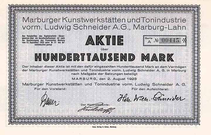 Marburger Kunstwerkstätten und Tonindustrie vorm. Ludwig Schneider AG