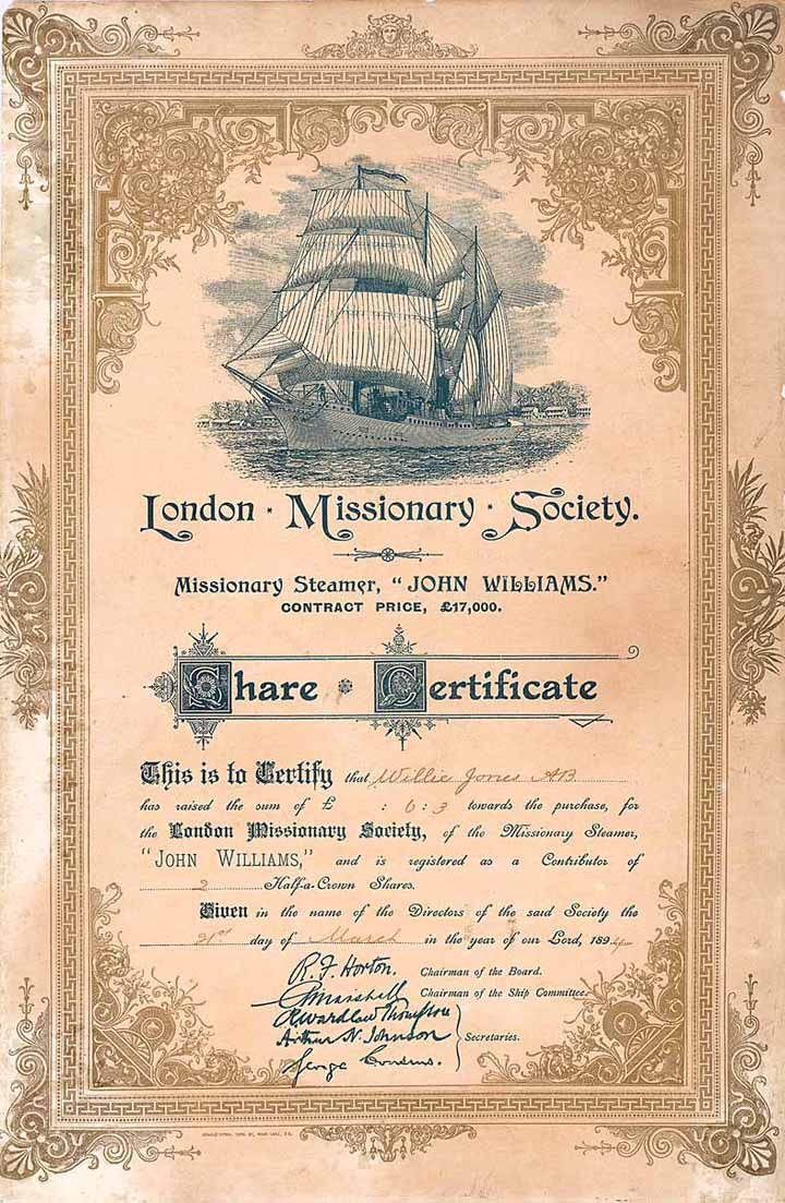 London Missionary Society 
Missionary Steamer “John Williams”