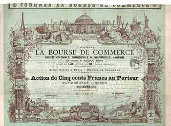 Le Journal la Bourse de Commerce Soc. Coloniale, Commerciale & Industrielle, Anonyme