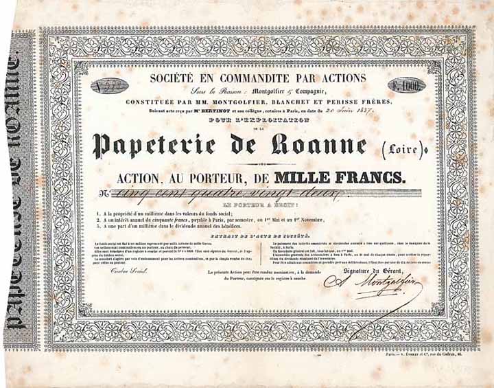 Papeterie de Roanne (Loire) Montgolfier & Cie. Soc. en Commandite par Actions