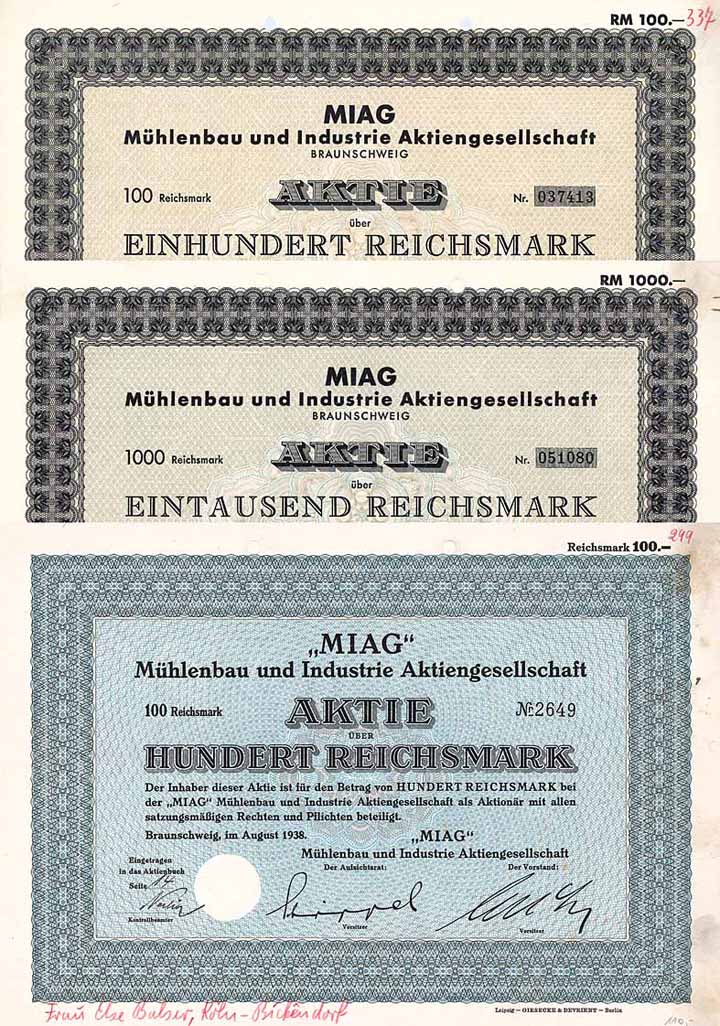 MIAG Mühlenbau und Industrie AG (3 Stücke)