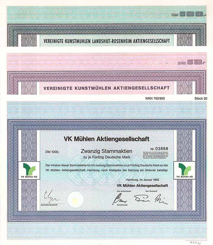 Vereinigte Kunstmühlen AG bzw. VK Mühlen AG (9 Stücke)