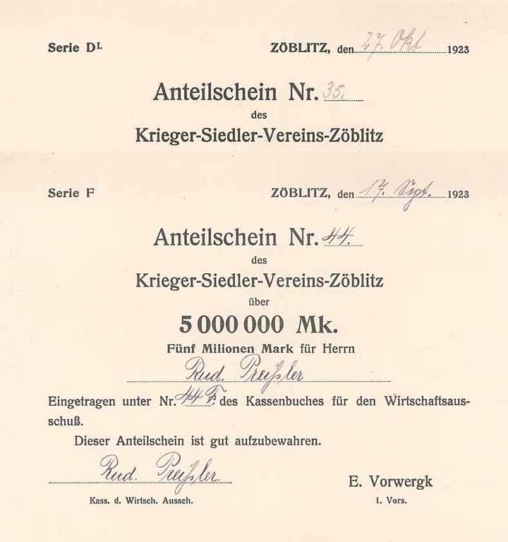 Krieger-Siedler-Verein-Zöblitz (2 Stücke)