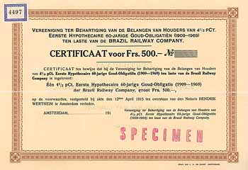 Vereeniging ter Behartiging van de Belangen van Houders van 4,5 Pct. Eerste Hypothecaire 60-jarige Goud-Obligatien (1909-1969) ten Lasten van de BRAZIL RAILWAY Co.