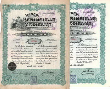 Banco Peninsular Mexicano S.A. (2 Stücke)