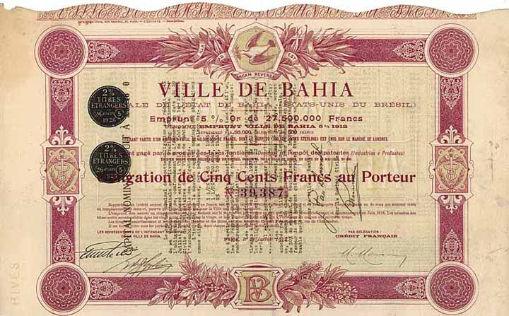 Ville de Bahia Emprunt Or 5 % 1912