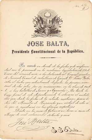 Jose Balta, Presidente Constitucional de la Répulica
