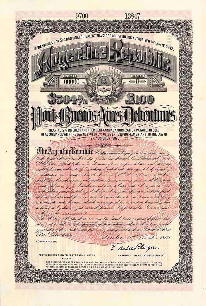 Argentine Republic - Port of Buenos Aires Debentures