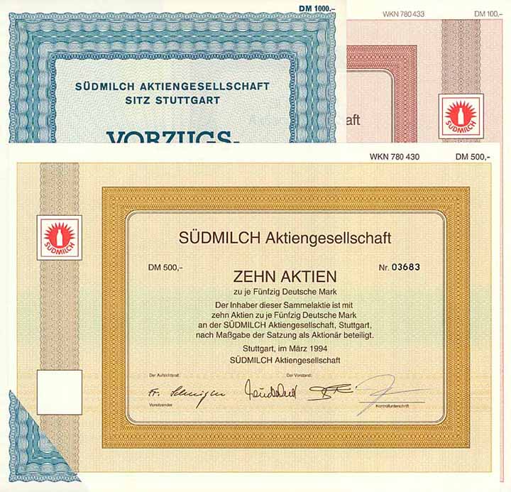 Südmilch AG (9 Stücke) + Württ. Milchverwertung AG (1 Stück)