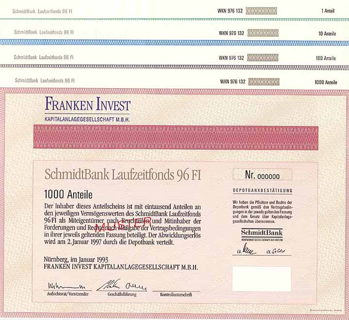 Franken Invest Kapitalanlageges. mbH - SchmidtBank (4 Stücke)