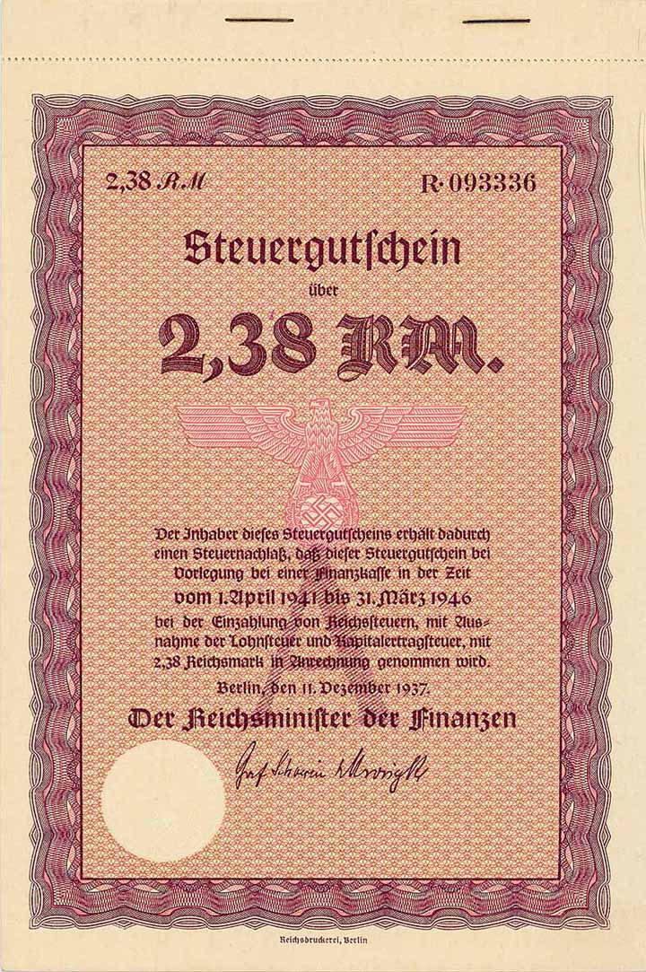 Deutsches Reich, Steuergutscheine (5 Stücke)