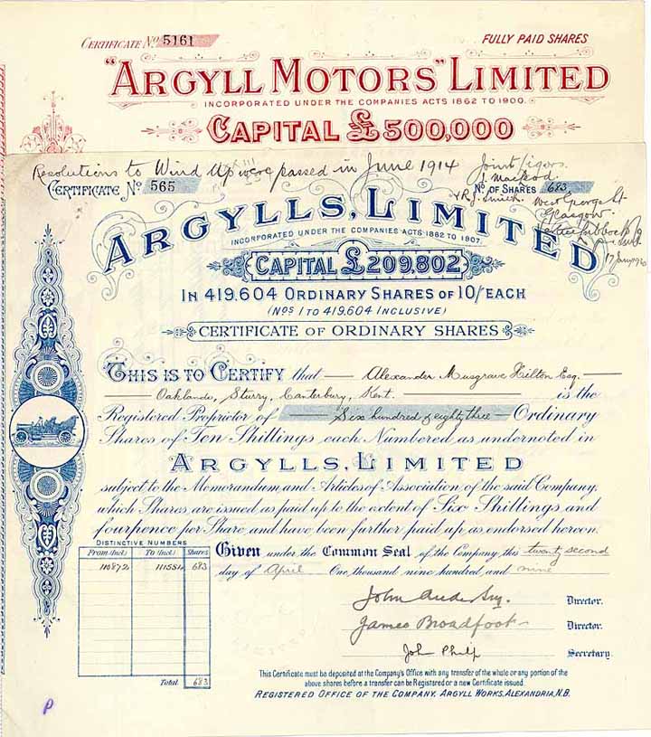 Argyll Motors, Ltd. (2 Stücke)