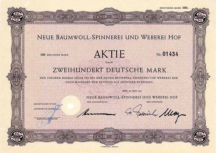 Neue Baumwoll-Spinnerei und Weberei Hof