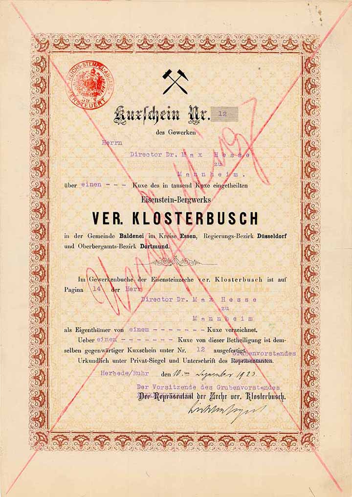 Eisenstein-Bergwerk Ver. Klosterbusch