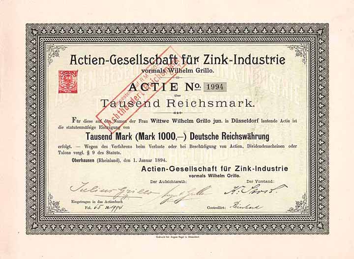 AG für Zink-Industrie vormals Wilhelm Grillo