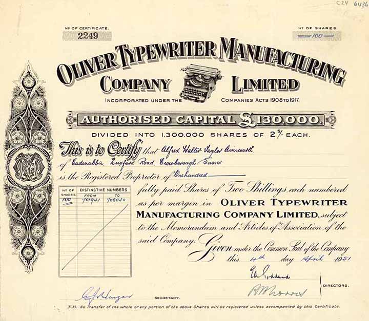 Oliver Typewriter Manufacturing Co. Ltd.