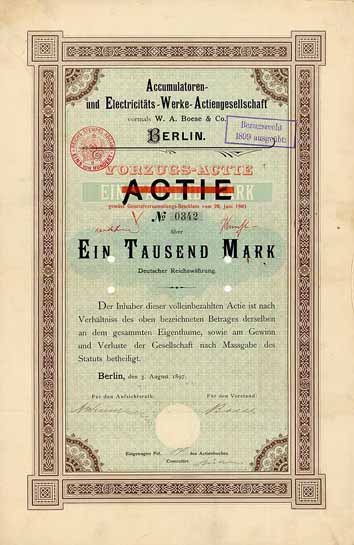 Accumulatoren- und Electricitäts-Werke AG vormals W. A. Boese & Co.