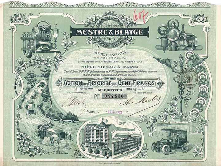 Etablissements Mestre & Blatgé Fournitures Gén. pr. Automobiles & Cycles S.A.