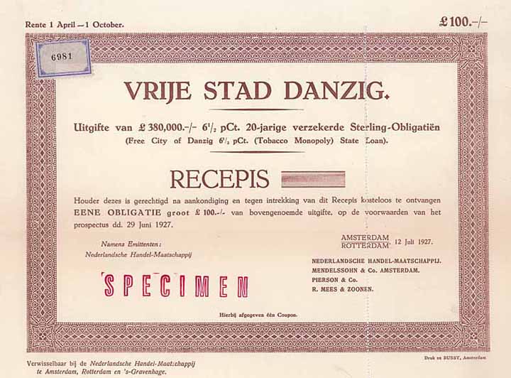 Vrije Stad Danzig (Free City of Danzig Tobacco Monopoly)