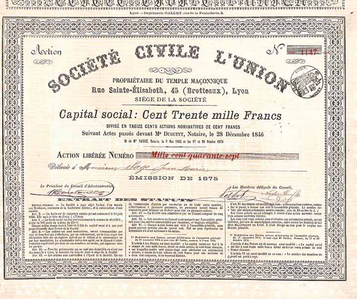 Soc. Civile L’Union Propriétaire du Temple Maconnique