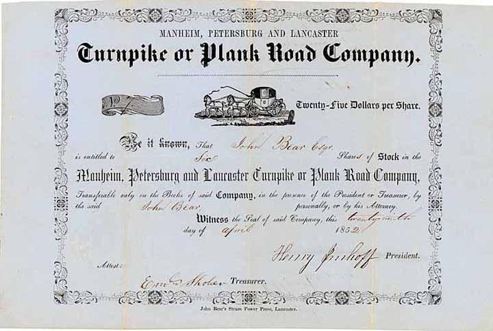 Manheim, Petersburg & Lancaster Turnpike or Plank Road Co.