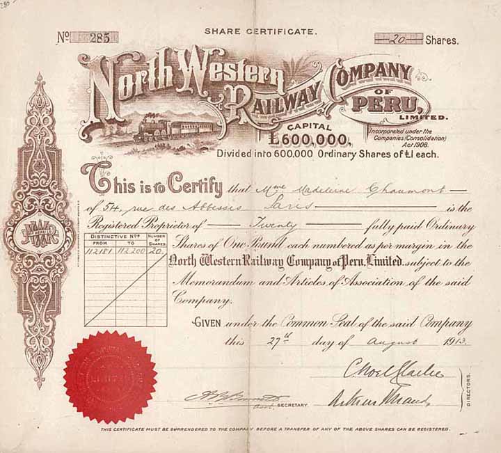 North Western Railway Co. of Peru