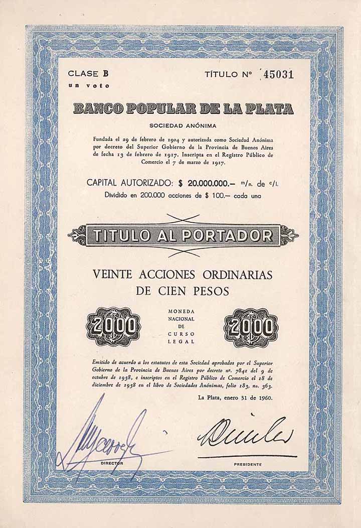 Banco Popular de La Plata S.A.