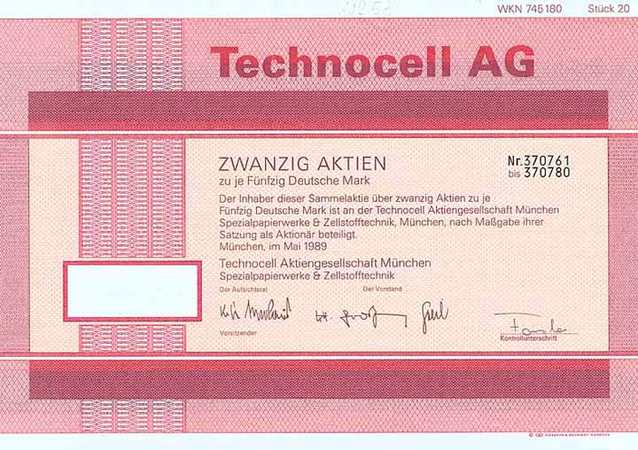 Technocell AG München Spezialpapierwerke & Zellstofftechnik