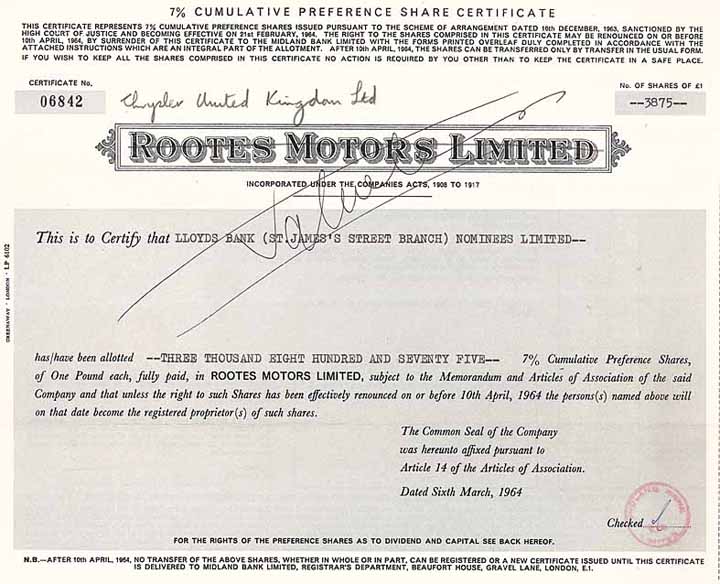 Chrysler United Kingdom Ltd. (Rootes Motors Ltd.)