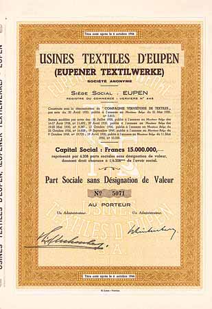Usines Textiles d’Eupen (Eupener Textilwerke) S.A.