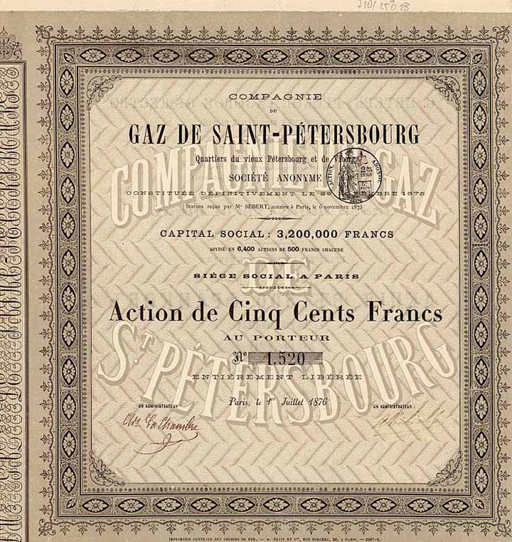 Cie. du Gaz de Saint-Pétersbourg (Quartiers du vieux Pétersbourg et de Viborg) S.A.