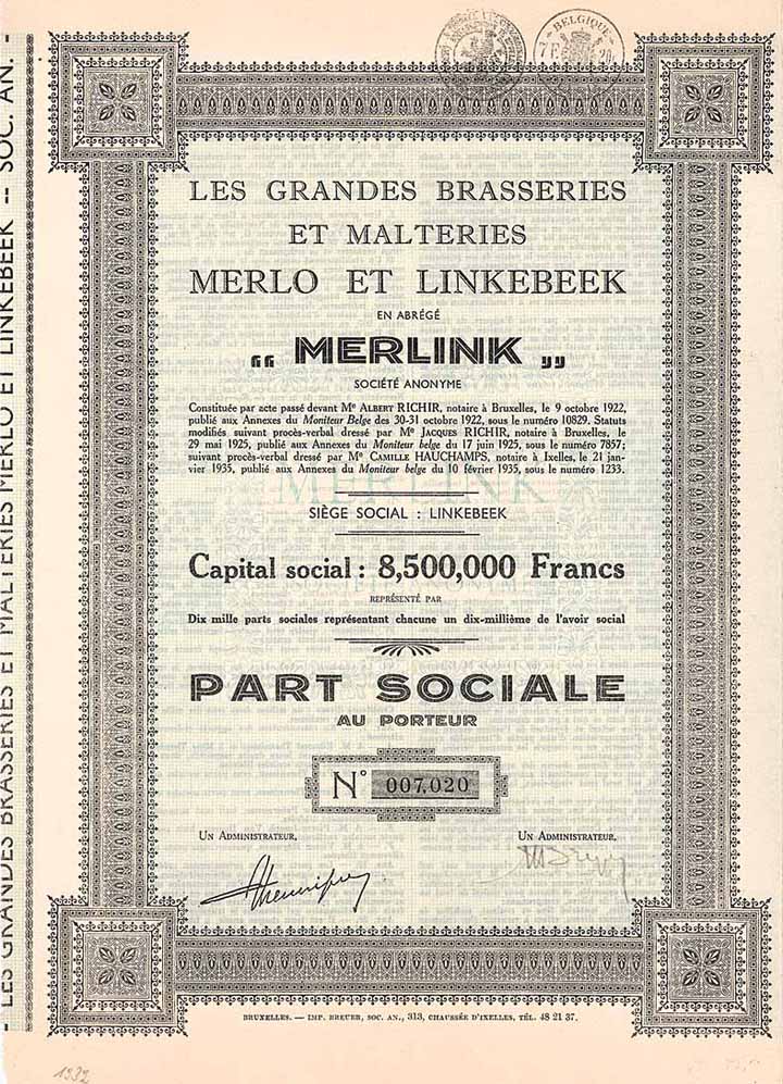 Les Grandes Brasseries et Malteries Merlo et Linkebeek “Merlink”