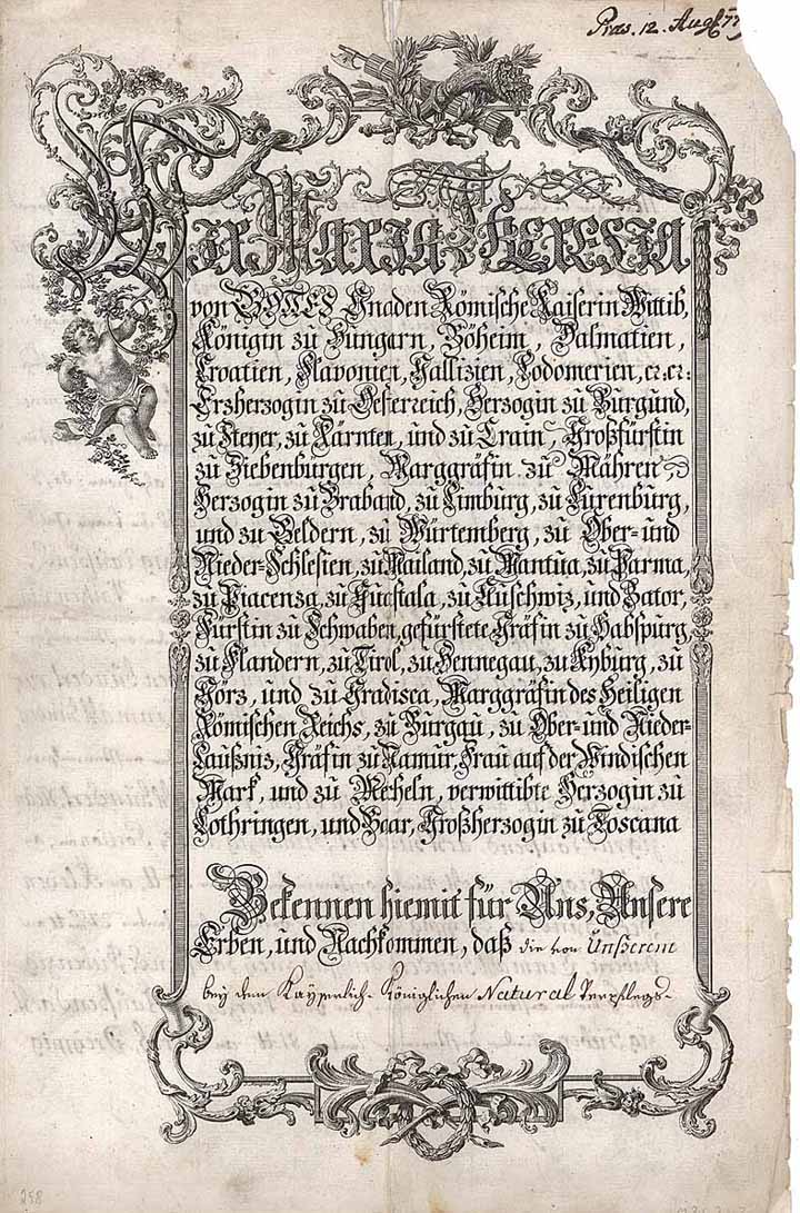 Kaiserin Maria Theresia von Gottes Gnaden Römische Kayserin