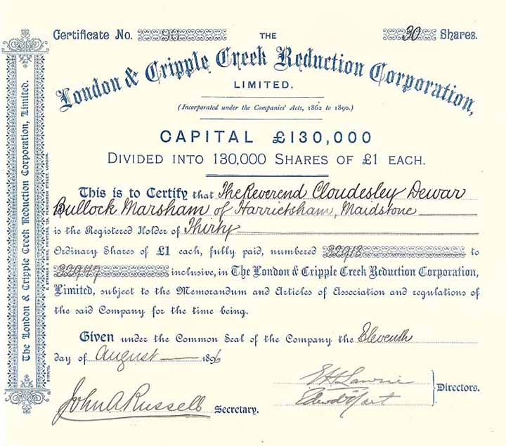 London & Cripple Creek Reduction Corp.