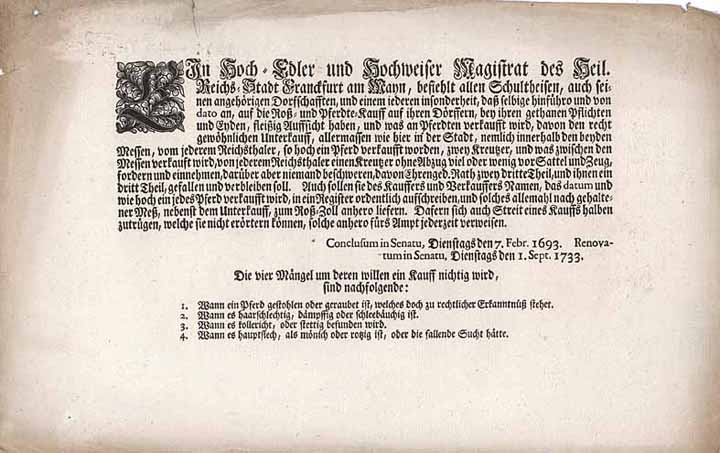 Hoch-Edler und Hochweiser Magistrat des heiligen Reichs Stadt Frankfurt am Mayn