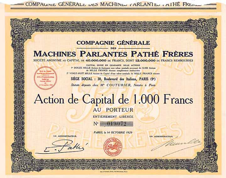 Cie. Gen. des Machines Parlantes Pathé Frères S.A.