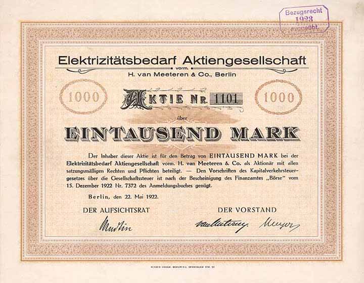 Elektrizitätsbedarf AG vorm. H. van Meeteren & Co.