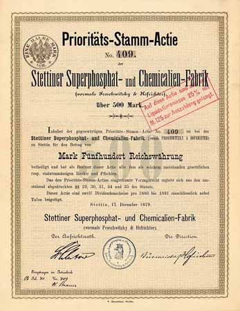 Stettiner Superphosphat- und Chemicalien-Fabrik (vormals Proschwitzky & Hofrichter)