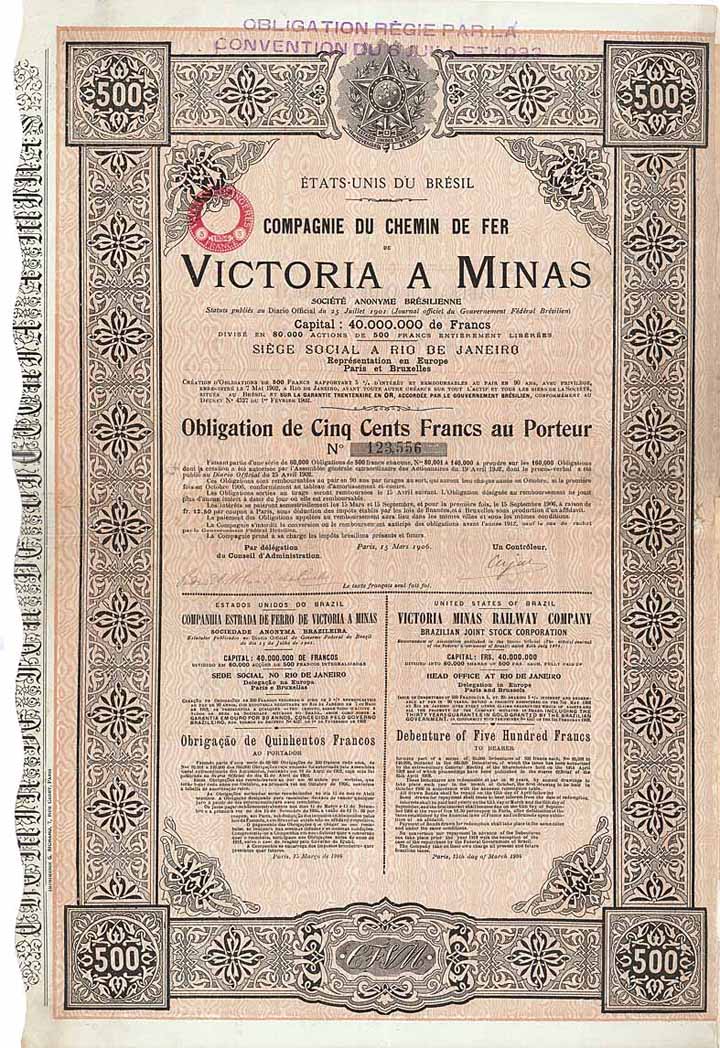 Cie. du Chemin de Fer Victoria a Minas S.A. (Victoria Minas Railway Co.)