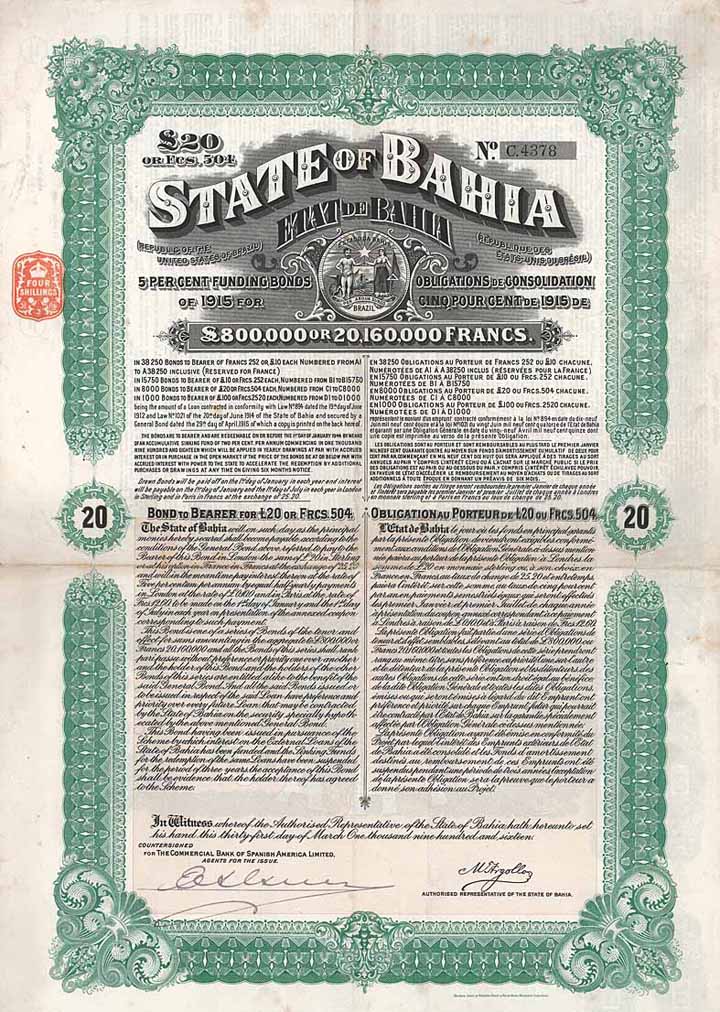 State of Bahia 5 % Funding Loan of 1915