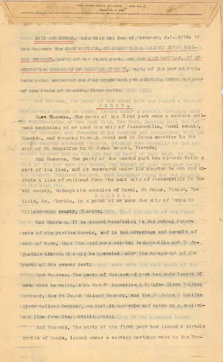 Jacksonville, St. Augustine and Halifax River Railway + Jacksonville, St. Augustine & Indian River Railway