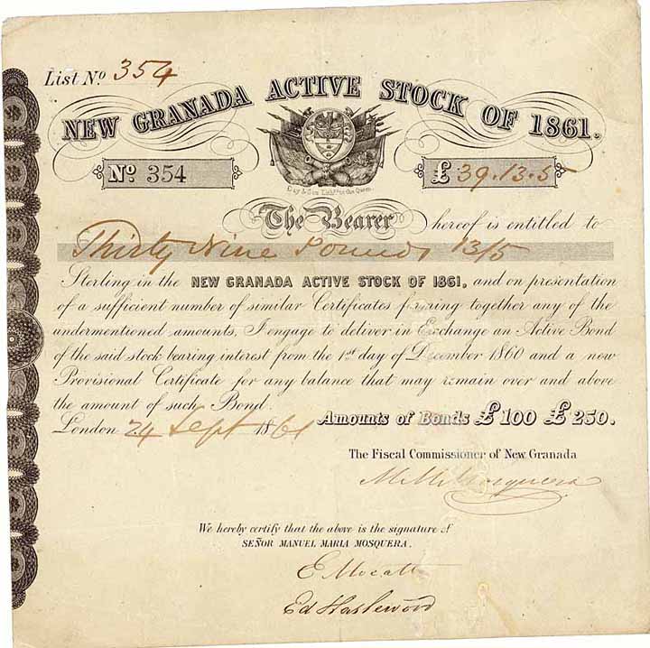 New Granada Active Stock of 1861