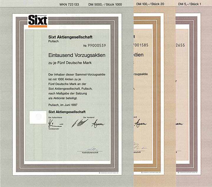 Sixt AG (3 Stücke)