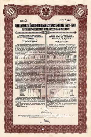 Garantierte Österreichische Staatsanleihe (Austrian Government Guaranteed Loan) 1923-1943