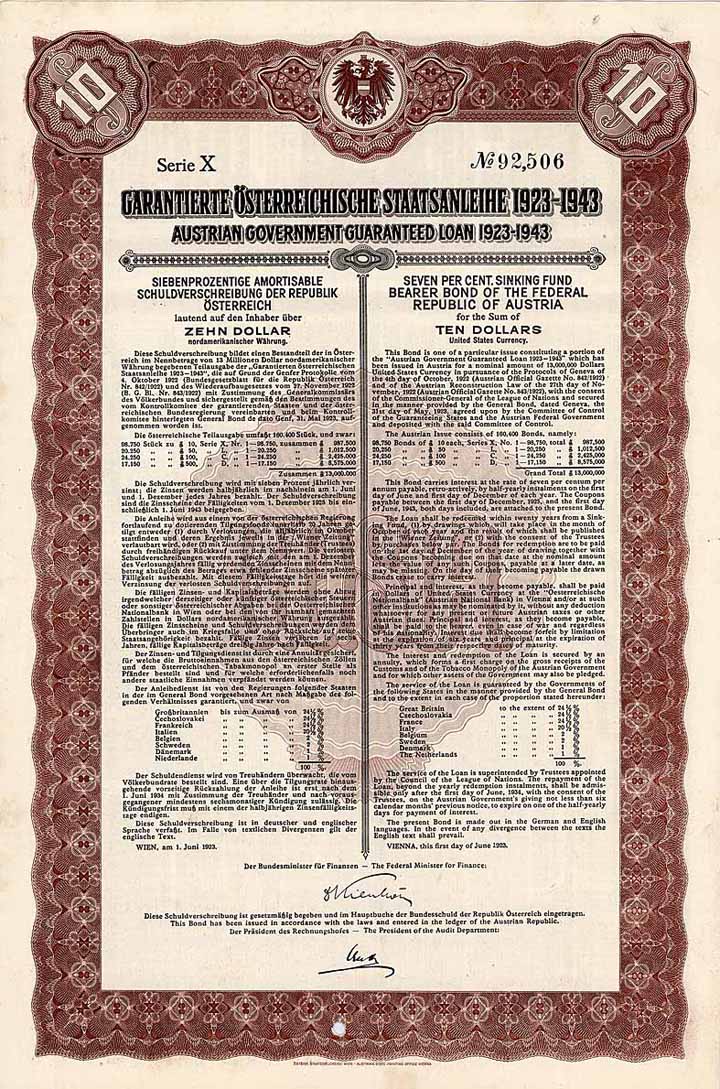 Garantierte Österreichische Staatsanleihe (Austrian Government Guaranteed Loan) 1923-1943