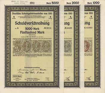 Deutsche Schutzgebietsanleihe 1911 (3 Stücke)
