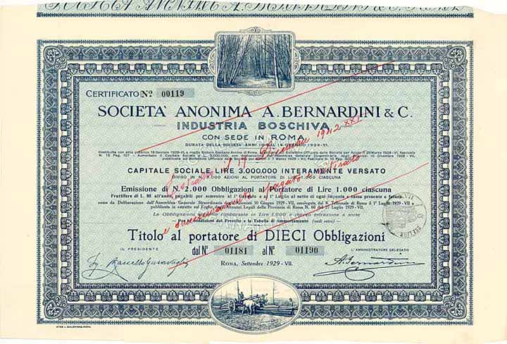 Societa Anonima A. Bernardini & C. Industria Boschiva