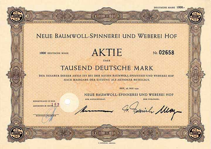 Neue Baumwoll-Spinnerei und Weberei Hof